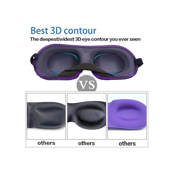 3D Eye mask for Sleeping,Machine Washable, Sleep Mask Women, Blinder Blindfold Airplane (Black+Purple)
