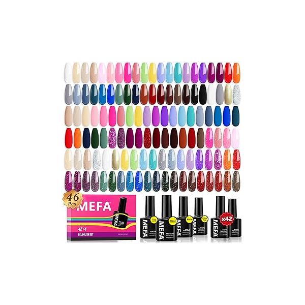 MEFA 35 Pcs Gel Nail Polish Set, 32 Colors Summer Neon Rainbow Bright Yellow Hot Pink Art Manicure DIY Decoration Beginners Salon Home Gift for Women