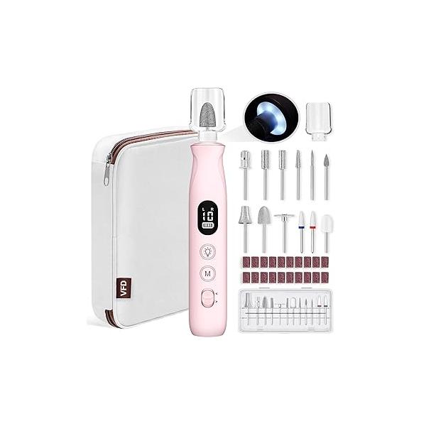 Electric Nail Drill, Cordless 2000 mAh Rechargeable Portable File 12 in 1 Kit for Thick Toenails, 10 Speeds Dril Machine Professional Manicure Pedicure Hand Natural Nails Care (White)
