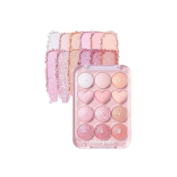 COLORGRAM Pin Point Eyeshadow Palette 03 Pink+Lavender | Ultra-Blendable Matte, Glitter, Shimmer Shades for Daily Makeup K-Beauty Eye with Easy-to-Use Calculator Design