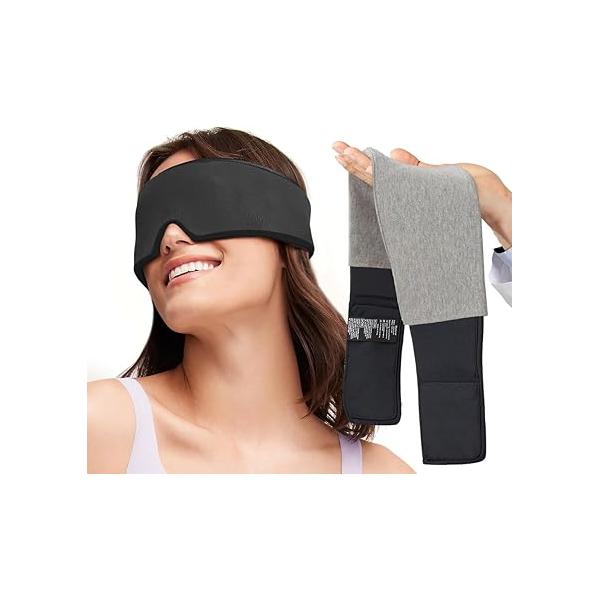 Umisleep Cooling Sleep Mask with Washable Cover, Reusable Eye for Cold Compress Therapy, Soft Ice Pack, Gel Cover Puffy & Dry Eyes, Headache, Migraine Relief, Stye Treatment, Black