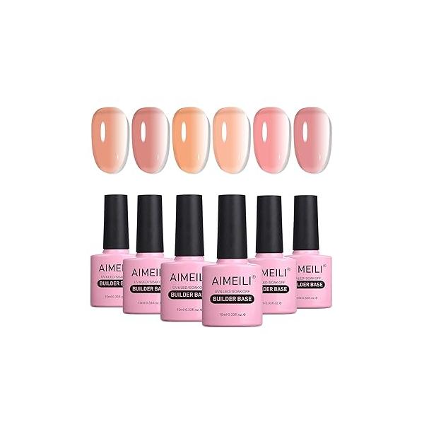 AIMEILI Builder Base Clear Sheer Color Gel, Hema Free, Cruelty Vegan, No Need Slip Solution, Soak Off Gel Nail Polish 6pcs X 10ml - Kit Set 36