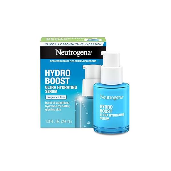 Neutrogena Hydro Boost Ultra Hydrating Serum with Hyaluronic Acid, Fragrance-Free Face for Weightless Hydration and Softer, Glowing Skin, Non-Comedogenic, 1 fl. oz