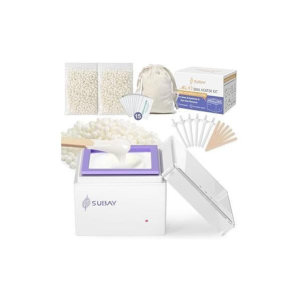 SUBAY Nose Wax Kit, Cordless Mini Warmer for Ear Eyebrow Hair Removal, Waxing Kit Women Men with 100g Beads, 6 Sticks, Applicators, Storage Bag, Rechargeable Machine Face