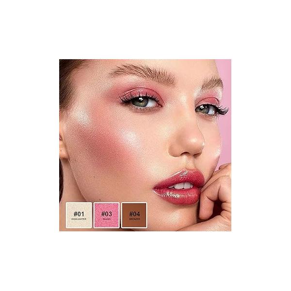 Lezero 3Pcs Contour Stick Makeup Kit, Shades with Highlighter, Blush and Bronzer Trio for Sculpt the Cheeks Body, Long Lasting, Smooth, Dewy & Matte Finish, LIGHT MEDIUM (02,05,06)