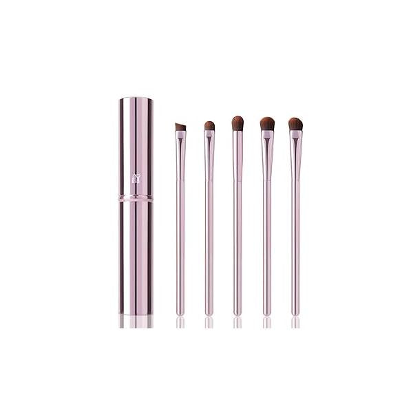 5Pcs Eyeshadow Brush Set, Portable Eye brushes, Premium Makeup Brush, Eyeliner Angled by YUESHENNAN (pink).