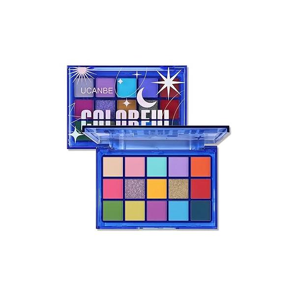 UCANBE Red Eyeshadow Makeup Palette, 15 Colors Burgunry Gray Silver Shimmer Matte Glitter Metallic Eye Shadow Pallet, Pigmented Make Up Kit for Halloween Parties Christmas Joker Vampire Clown