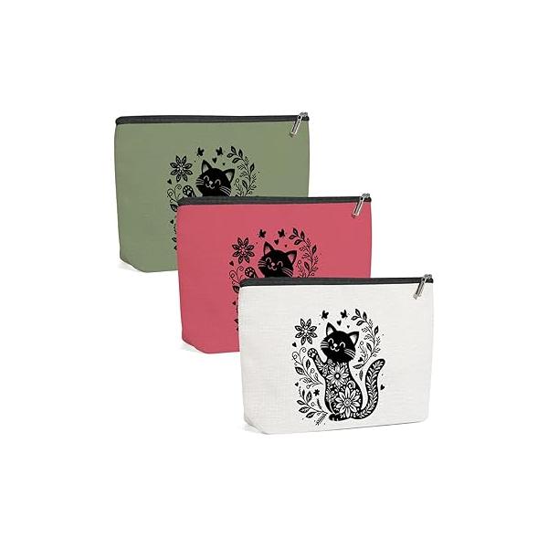 4 Pack Cute Wildflower Cat Gifts for Women Girls Nurse Doctor Sister Mom Makeup Bag,Travel Essentials Cosmetic Bags Women, Travel Toiletry Bag Birthday Graduation Christmas Vacation Day