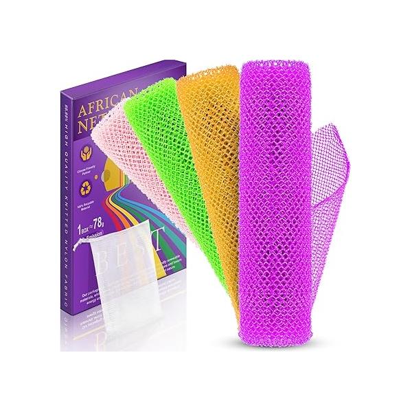 4 Pieces African Bath Sponge Net Long Transform Your Shower Routine with Sponges for Exfoliated, Silky Smooth Skin (Purple, Pink, Green, Orange)
