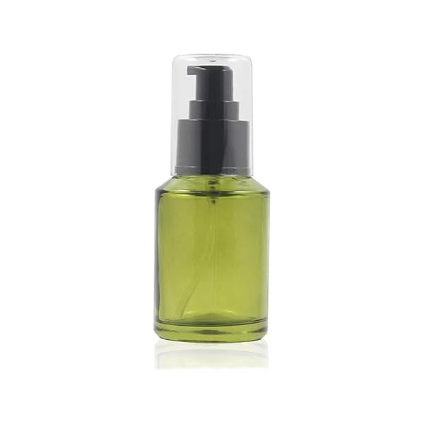 60ml/2OZ Refillable Glass Pump Bottle Frosted Green Cosmetic Makeup Emulsion Toiletries Cream Lotion Portable Dispenser Container
