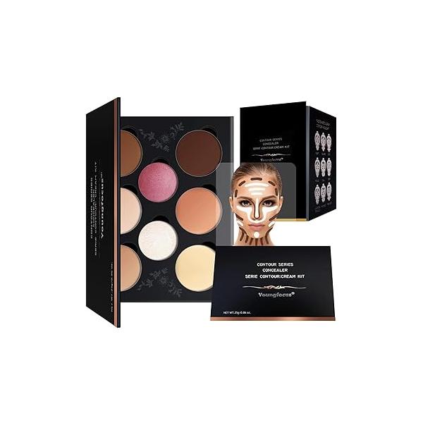Youngfocus Cosmetics Cream Contour Best 8 Colors Contouring Foundation - Highlighting Makeup Kit/Concealer Palette Vegan, Cruelty Free and Hypoallergenic Instruction Manual（Face Blushes）