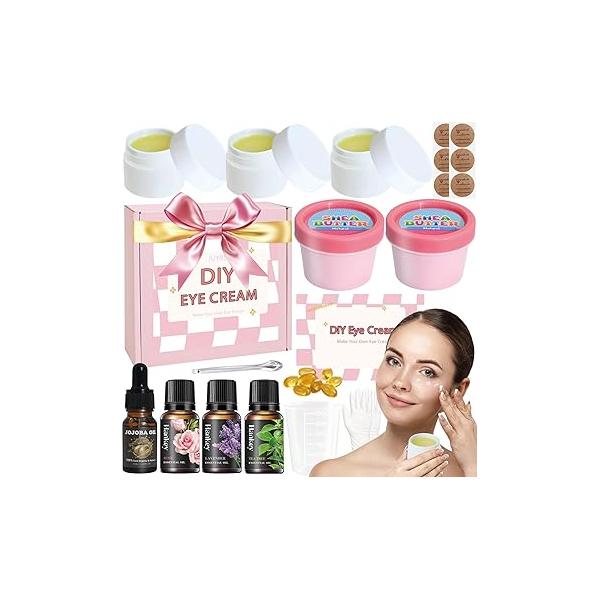 Natural Eye Cream- 26Pcs DIY Cream Making Kit, Under for Wrinkles and Bags Skin Care Treatment with Vitamin E, Shea Butter, Anti Aging Cream, Make Your Own Women