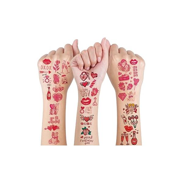 80 Pieces Heart Tattoo Assorted Tattoos Valentines Day Red Temporary Waterproof Temp Hearts Love Fake Valentine for Kids Decal Stickers Women