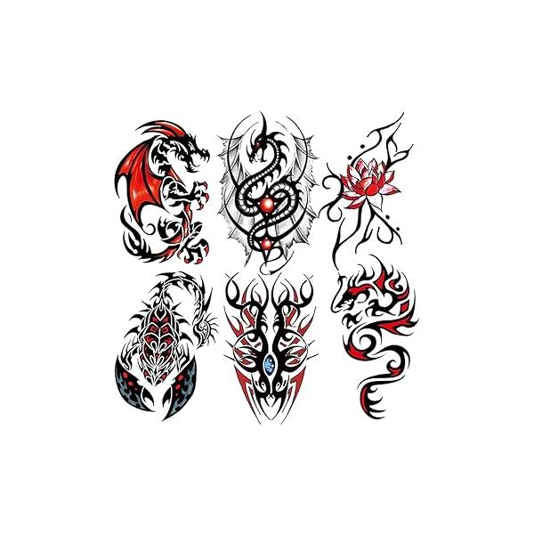 6 Sheets Waterproof Arm Body Art Temporary Tattoo Stickers Black Red Jewels Evil Dragon Scorpion Flower Tribal Totem Lotus