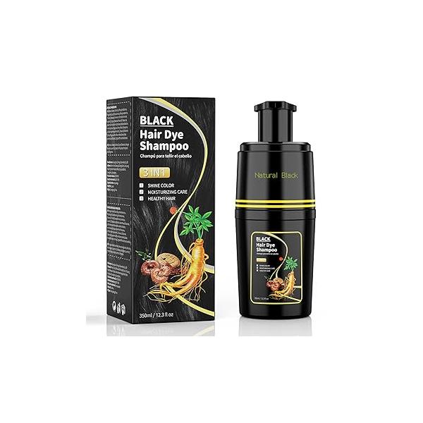 Black Hair Dye Shampoo, 3 in 1 hair dye for women, Champu para canas - Herbal Ingredients Natural Plant Grey Minutes 12.3 FL OZ(black)