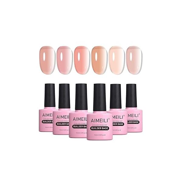 AIMEILI Builder Base Clear Sheer Color Gel, Hema Free, Cruelty Vegan, No Need Slip Solution, Soak Off Gel Nail Polish 6pcs X 10ml - Kit Set 36