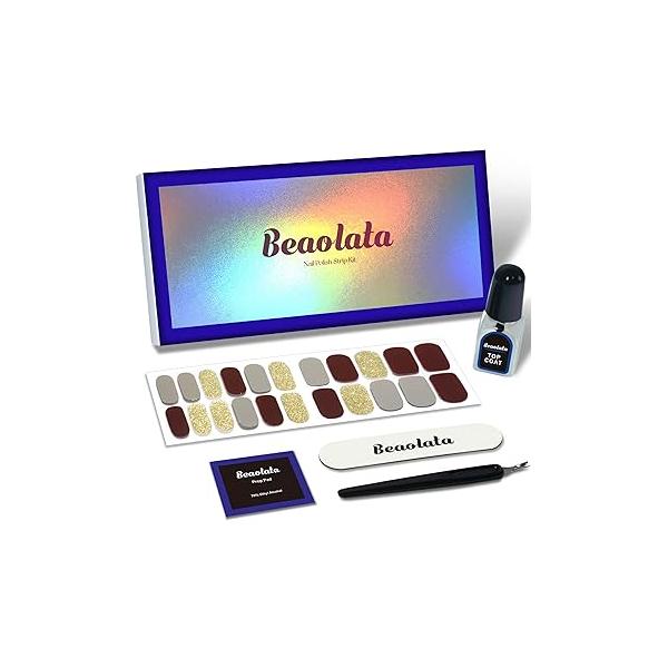 Nail Polish Strips, 44 Wraps, Stickers, Gel Easy Apply& Remove, Long Lasting, Salon Quality (Upside Red&Black&Gold)