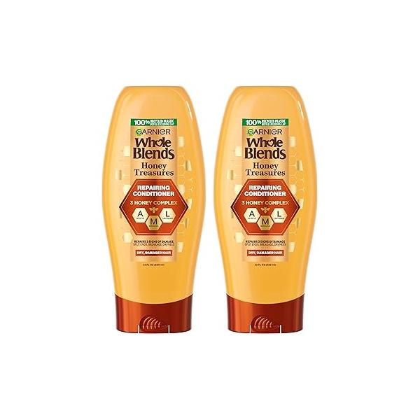 Garnier Whole Blends Honey Treasures Repairing Conditioner, for Dry, Damaged Hair, 22 Fl Oz, 2 Count (Packaging May Vary)