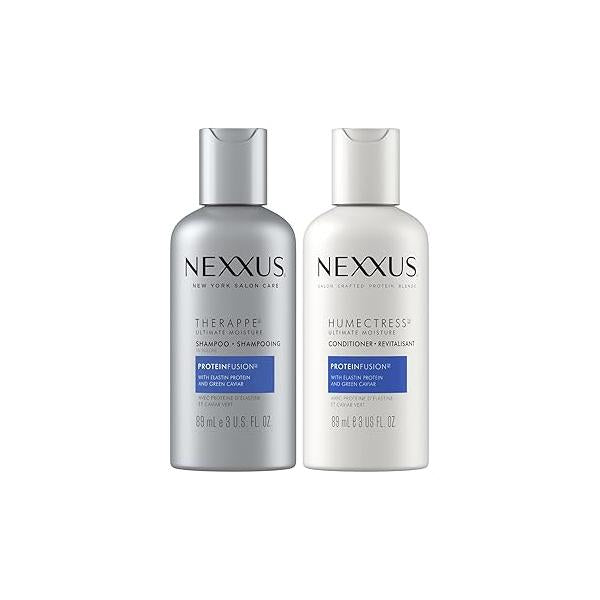 Nexxus Therappe Shampoo and Humectress Conditioner, Travel-Size - Ultimate Moisture for Dry Hair with Elastin Protein Green Caviar, 3 Oz Ea