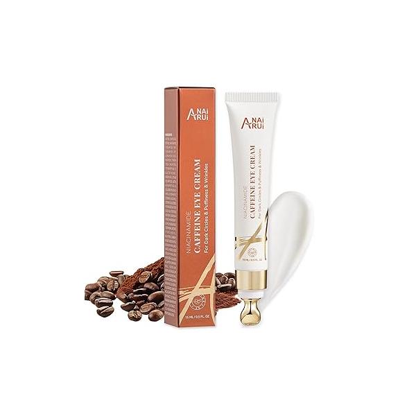 ANAI RUI Caffeine Eye Cream, Niacinamide Cream for Dark Circles and Puffiness, Anti Aging & Friming with Roller, Under Puffy Eyes, Bag Treatment 0.5 FL.OZ