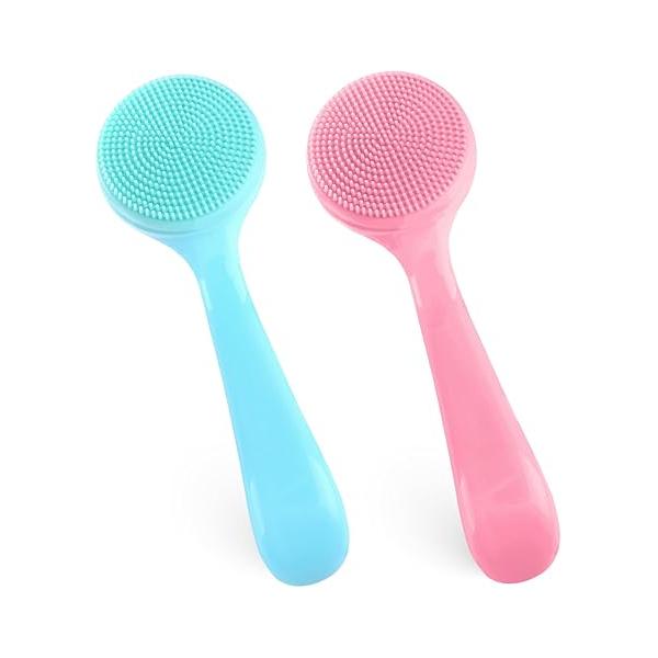 2Pack Silicone Face Scrubber Manual Wash Facial Scrub Brush, Skin Friendly Cleansing Brush Exfoliating Cleanser for Women Blackheads Whiteheads Makeup Skincare Removal(Blue, Pink)