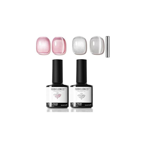 Modelones Gel Nail Polish Set, 2 Pcs 15 ML Black and White Soak Off LED Pastel Summer Nails Art Manicure Home DIY Gift For Women Girl