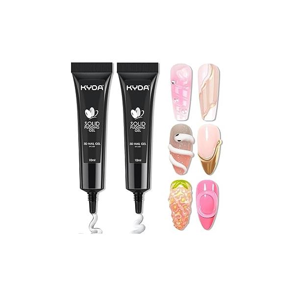 KYDA 3 Pcs 10ml 3D Sculpting Nail Gel, 3-in-1 Sculpture Art Gel for Carving Painting and Molding, Rhinestone Glue Gems Diamond Jewelry Decoration, Clear+Black+White