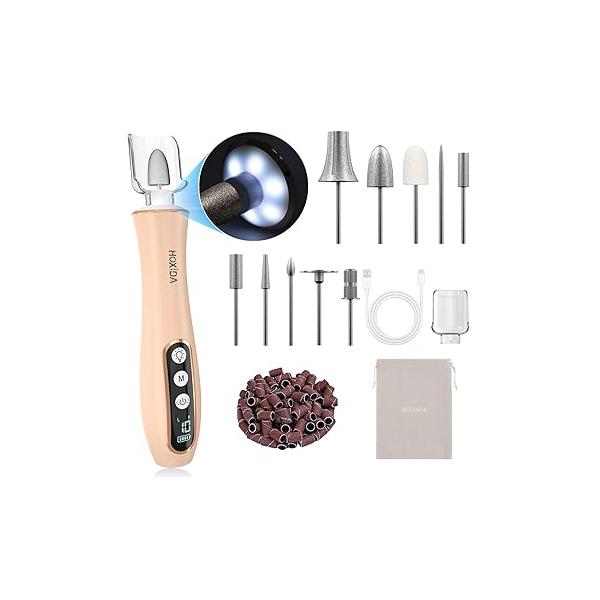 Professional Manicure Pedicure Kit, Cordless Electric Nail Drill with 360° LED light&10 Speeds, Rechargeable Tools for feet, Hand Foot Care Thick Toenail Cuticle Women Men