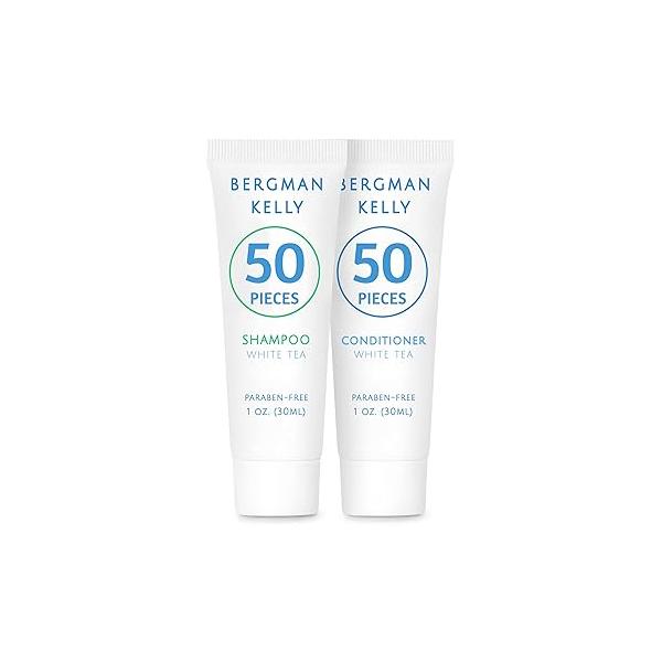 Bergman Kelly - Travel Shampoo and Conditioner Set 1 fl oz, 100 Pieces, White Tea Delight Your Guests with Revitalizing Refreshing Hotel Toiletries Guest Hospitality in Bulk