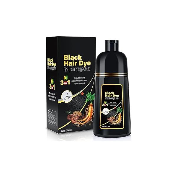 IIIMEIDU Hair Dye Shampoo for Gray Coverage, 3 in 1 Natural Black Women Men, 500ml