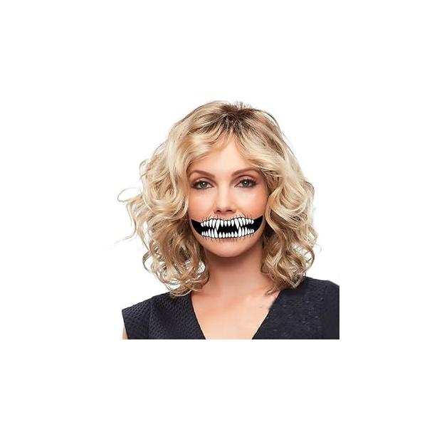 Classic Skull Temporary Skeleton Mouth Tattoo Halloween Costume for Men and Women, Adult, Scary Face Tattoos (HT07)