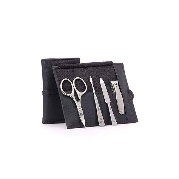 GERMANIKURE 4pc Manicure Set in Yellow Leather Case - Made Solingen Germany, FINOX Stainless Steel Tools - Professional Quality Compact Nail Grooming Kit