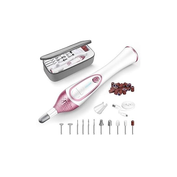 36-Piece Professional Manicure Pedicure Kit-Cordless Electric Nail File Kit,20000RPM, 11Pcs Bits,4 Speed,Rechargeable Tool for Feet,Hand Foot Care Drill Grind Trim Polish