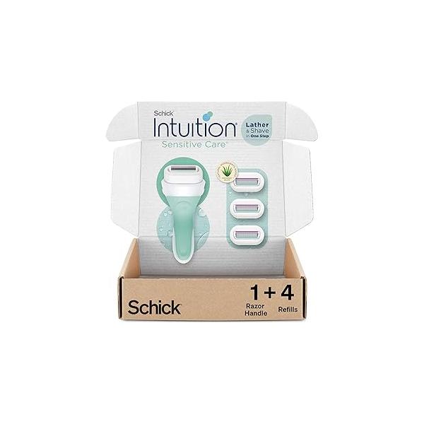 Schick Intuition Razors for Women with Sensitive Skin | 1 Razor & 4 Blades Refill Organic Aloe
