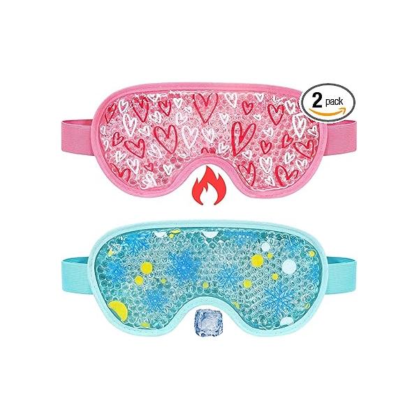 2 Pack Cooling Eye Mask, Reusable Gel Masks for Puffy Eyes, Cold & Warm Compress Dry Eye, Post Surgery, Puffiness, Allergies, Sinuses Migraines Relief, Sleep Unisex (Blue+Pink)