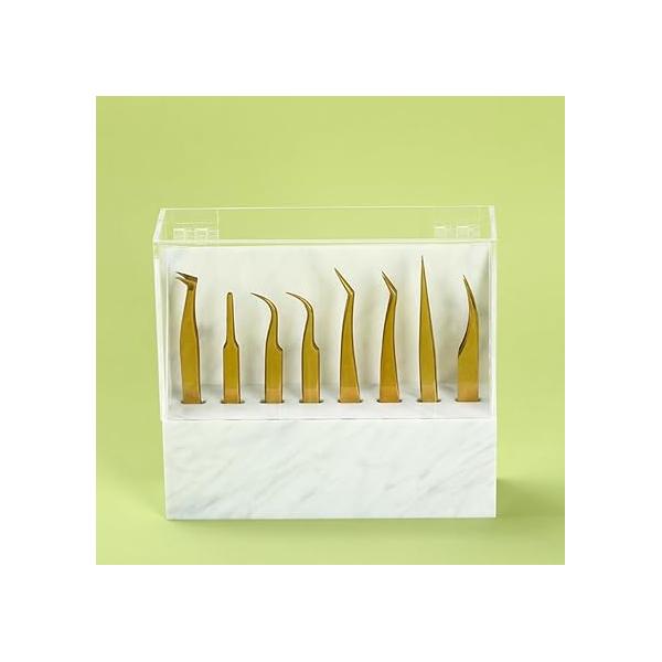 8 Holes Tweezers Holder, Acrylic Rack Storage Eyelash Extension Tools with Dust Cover Tweezer Display Stand Holder Supplies Tool Salon