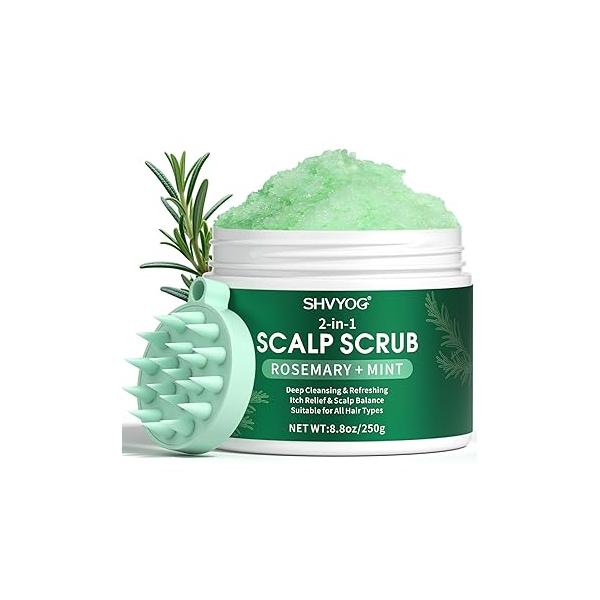 SHVYOG Scalp Scrub, Rosemary Exfoliator Scrub with Peppermint & Sea Salt, Anti-Dandruff Detox Clarifying for Build Up, Itchy Scalp, Oily Dry Hair Massager