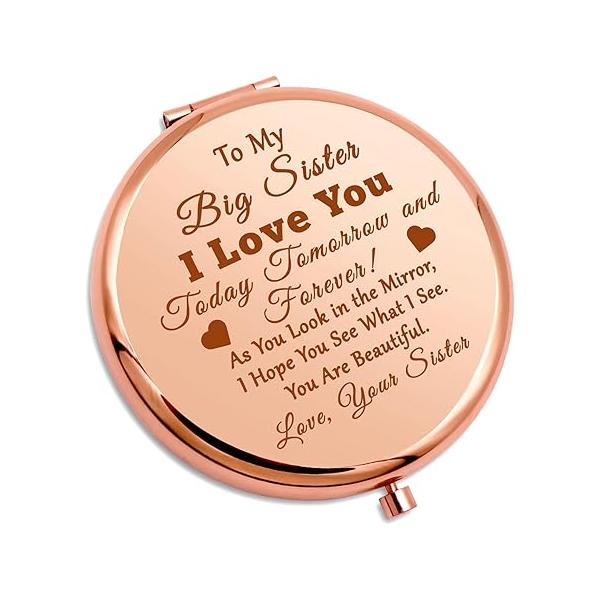 Big Sister Gifts for Girls Compact Mirror from Brother Friendship Birthday Present Best Friend BFF Bestie Christmas Personal Makeup Mother's Day Wedding Graduation