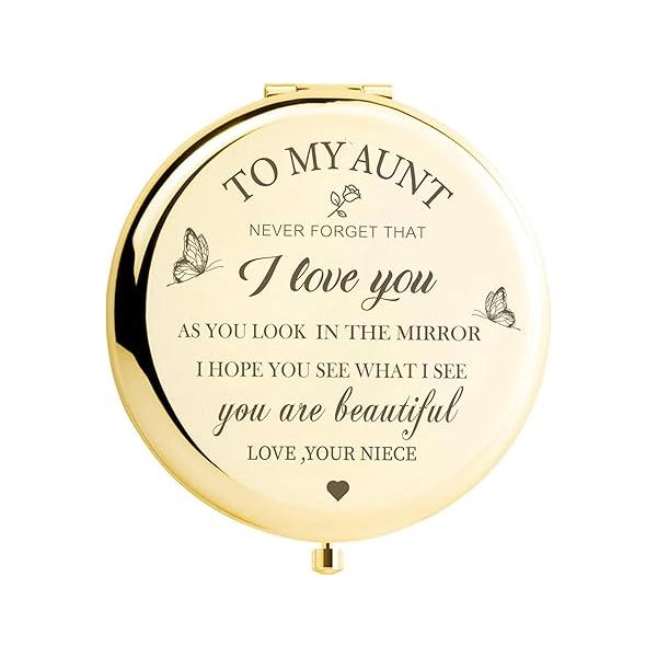Aunt Gifts from Niece,Gold Compact Mirror for Aunt，Aunt Birthday Gift Ideas, Rose Gold Makeup Aunt, Birthday, Christmas,Mother’s Day Present