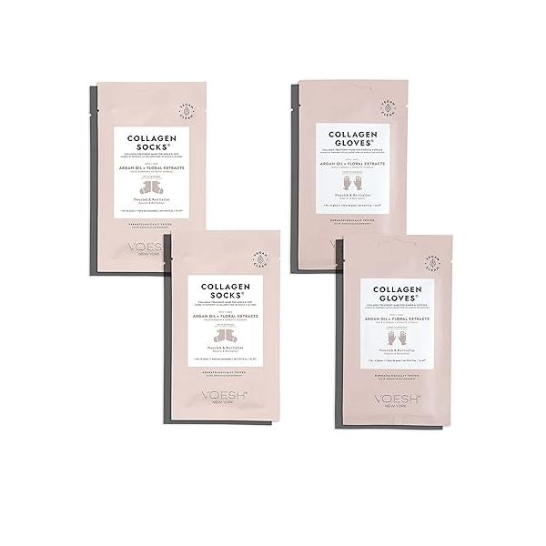 Voesh Collagen Gloves and Socks- Infused, 4 Pack, 2 Pack of Gloves, Socks, At Home Spa, Body Care, Nourishing, Hydrating Socks