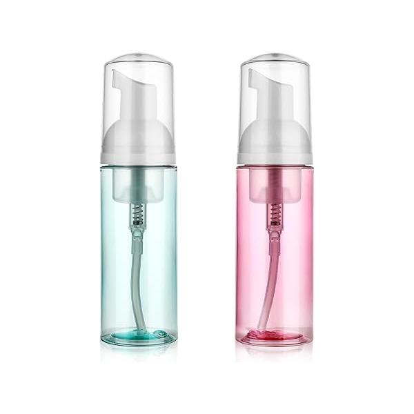 2 Pack Foam Pump Bottle Travel 60 ml/2 oz Small Size Mousse Soap Dispenser Clear Plastic Foaming Mini Empty Refillable Containers for Face Wash Lash Shampoo Skin Care