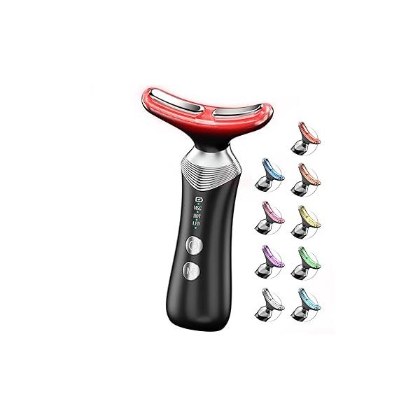 9-in-1 Red-Light-Therapy-for-Face-and-Neck, Portable Facial Massager Tool with Adjustable Vibration & Thermals for Wrinkles, Double Chin, White