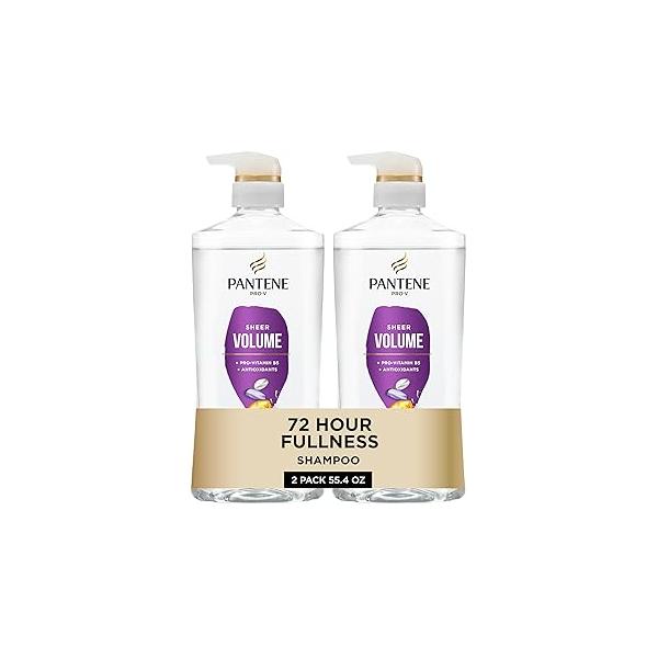 Pantene Shampoo, Sheer Volume - Lightweight Nourishment for Fine, Color-Treated Hair, 72-Hour Fullness and Body, 27.7 Oz Each, 2-Pack + Miracle Rescue Shot (0.5 Oz)