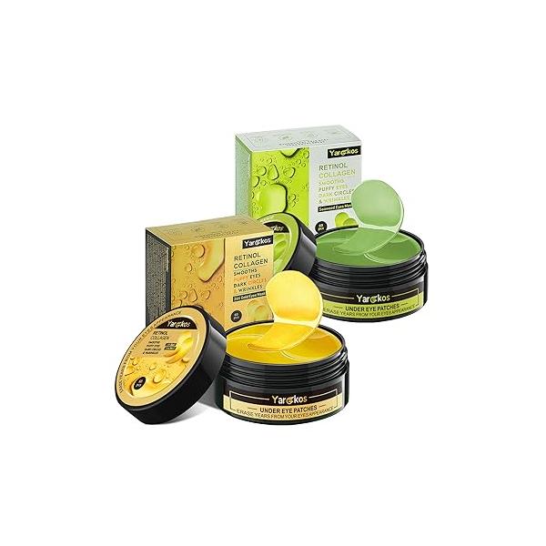 2 Packs 60 Pcs Under Eye Patches, 24K Gold+Green, 30 Pairs Undereye Mask for Puffy Eyes Dark Circles Treatment, Collagen Gel Pads Hydrating Bags Puffiness Wrinkle, Women Men Beauty Skin Care