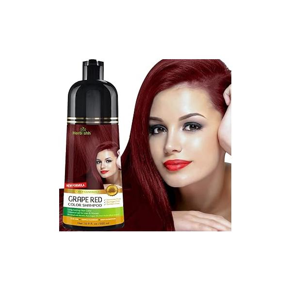 Herbishh Hair Color Shampoo for Gray - Natural Dye Colors in Minutes Lasts Up To 3-4 Weeks 500ML 3-In-1 Colors, Cleanses, and Conditions (Black)