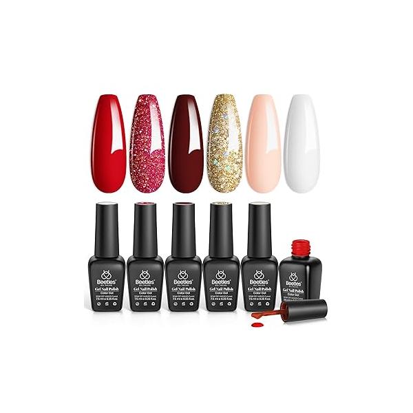 Beetles Pink Gel Nail Polish Set - 6 Colors Shimmer Kit Hot Pearl White Glitter Color Reverie Collection Soak Off Uv LED Lamp Gift for Women & Girls