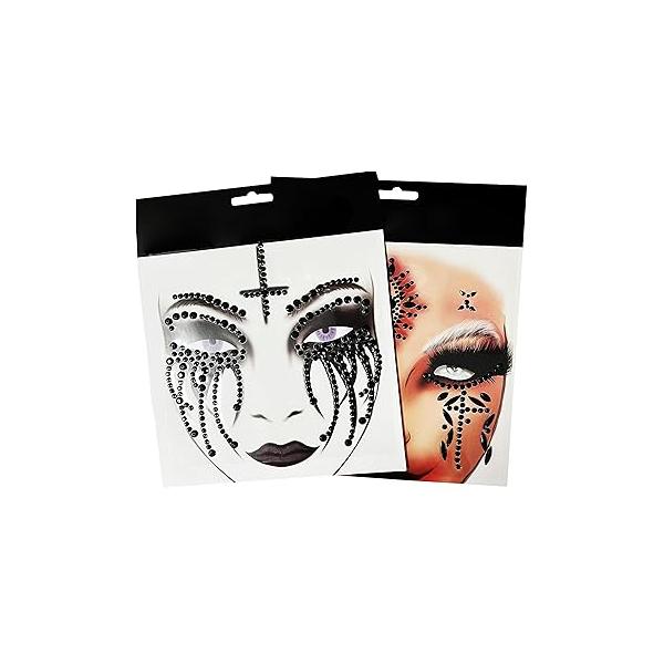 Fake Bat Day Of The Death Skull Face Gems Jewels for Halloween Makeup,2-Pack