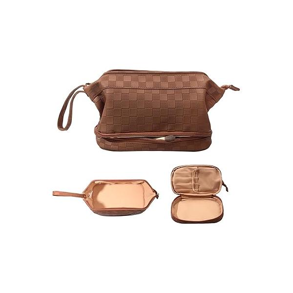 Abiudeng Large Capacity Makeup Bag Ladies Cosmetic Travel with Compartments Portable PU Leather Handle