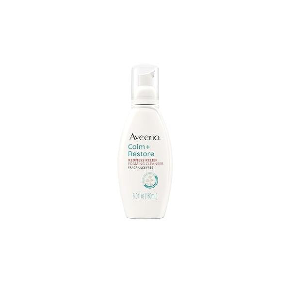 Aveeno Calm + Restore Redness Relief Foaming Cleanser, Daily Facial Cleanser With Calming Feverfew to Help Reduce the Appearance of Redness, Hypoallergenic & Fragrance-Free, 6 fl. oz