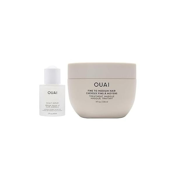 OUAI Fine to Medium Hair Treatment Bundle - Includes Scalp Serum and Masque for Moisturized, Healthy (2 Count, 2 Oz/ 8 Oz)